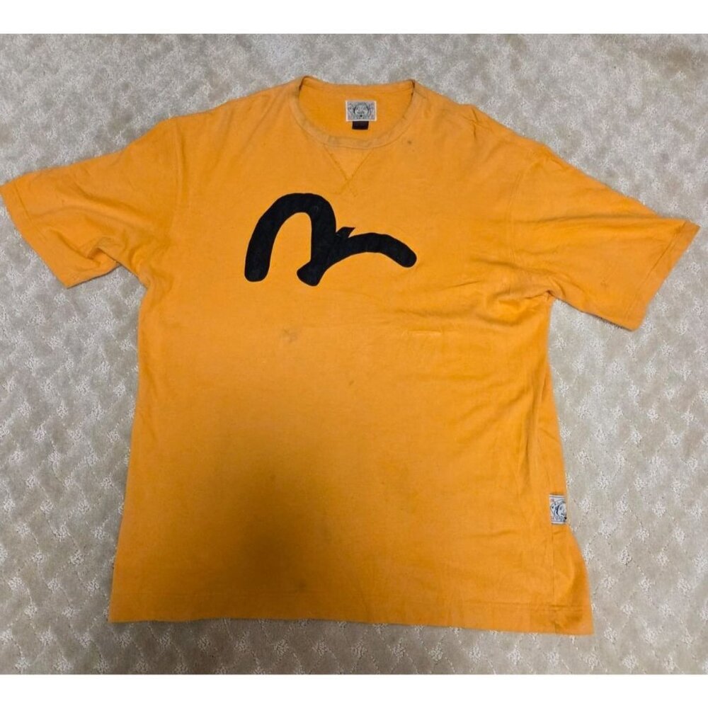 Evisu T-Shirt Mens XL/XXL Yellow Big Seagull Logo Graphic Japanese Streetwear